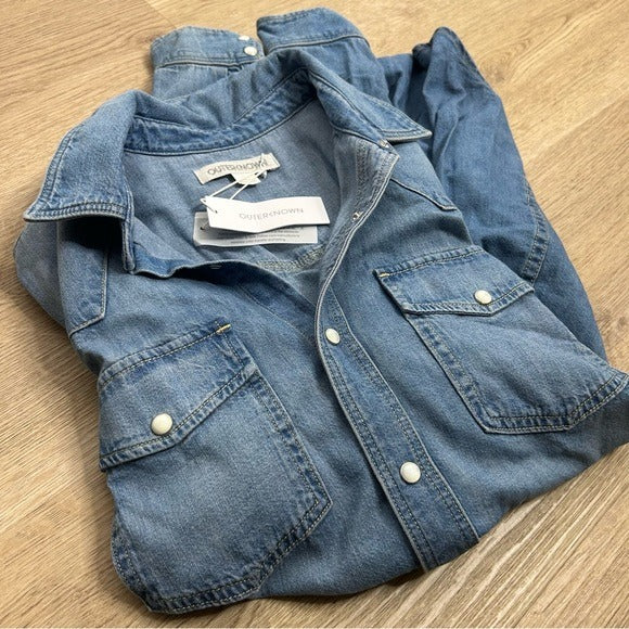 Outerknown Outerknown 100% Organic Cotton Denim Pearl Snap Button Down Long Shirt - Cotton, Denim