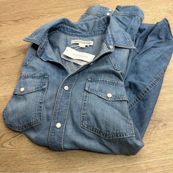 Outerknown Outerknown 100% Organic Cotton Denim Pearl Snap Button Down Long Shirt - Cotton, Denim