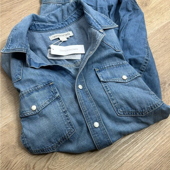 Outerknown Outerknown 100% Organic Cotton Denim Pearl Snap Button Down Long Shirt - Cotton, Denim