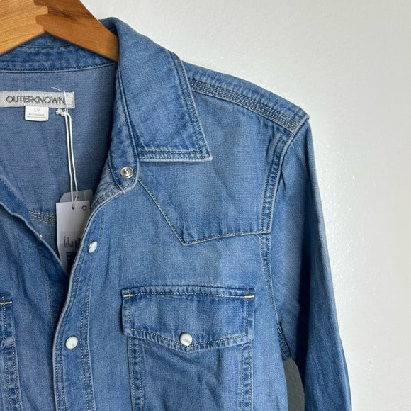 Outerknown Outerknown 100% Organic Cotton Denim Pearl Snap Button Down Long Shirt - Cotton, Denim
