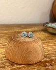 Genuine Blue Topaz White Topaz Halo Stud Post Earrings 925 Sterling Silver