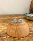 Genuine Blue Topaz White Topaz Halo Stud Post Earrings 925 Sterling Silver