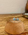 Genuine Blue Topaz White Topaz Halo Stud Post Earrings 925 Sterling Silver