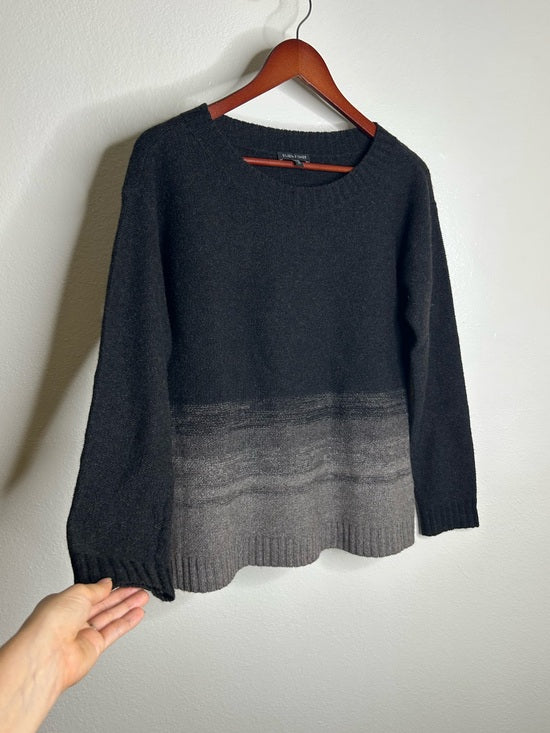 Eileen Fisher Eileen Fisher Yak Wool Silk Knit Black Gray Gradient Textured Crew Neck Sweater - Wool, Silk