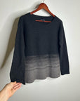 Eileen Fisher Yak Wool Silk Knit Black Gray Gradient Textured Crew Neck Sweater