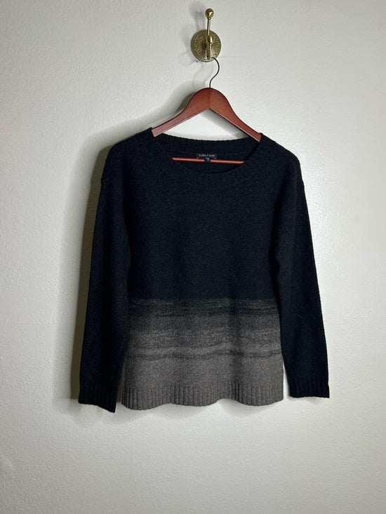 Eileen Fisher Eileen Fisher Yak Wool Silk Knit Black Gray Gradient Textured Crew Neck Sweater - Wool, Silk
