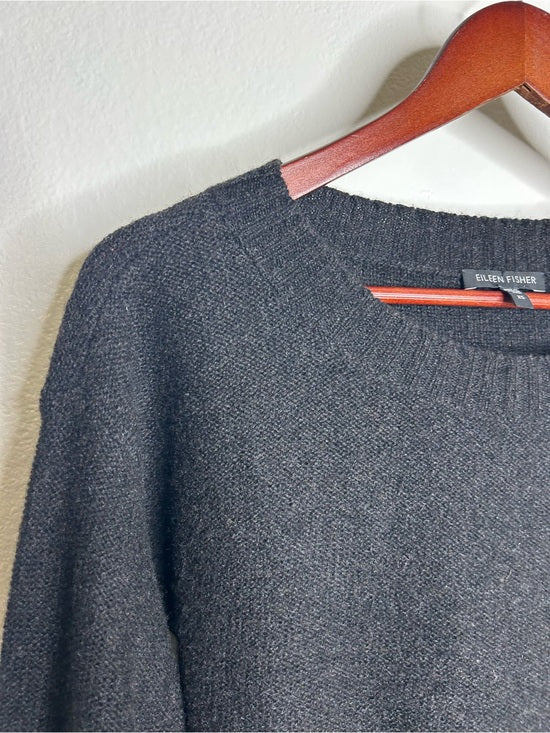 Eileen Fisher Yak Wool Silk Knit Black Gray Gradient Textured Crew Neck Sweater