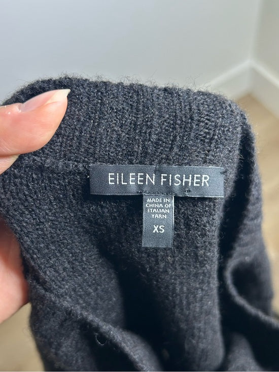 Eileen Fisher Yak Wool Silk Knit Black Gray Gradient Textured Crew Neck Sweater
