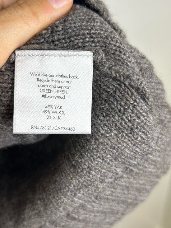 Eileen Fisher Yak Wool Silk Knit Black Gray Gradient Textured Crew Neck Sweater