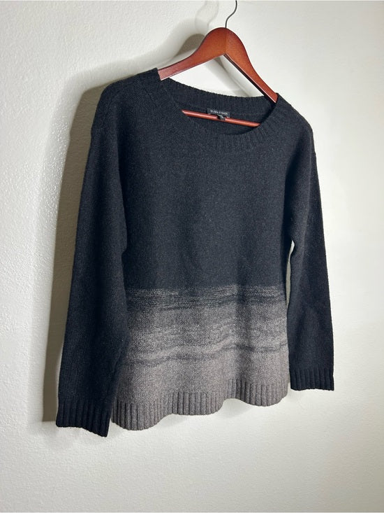 Eileen Fisher Eileen Fisher Yak Wool Silk Knit Black Gray Gradient Textured Crew Neck Sweater - Wool, Silk