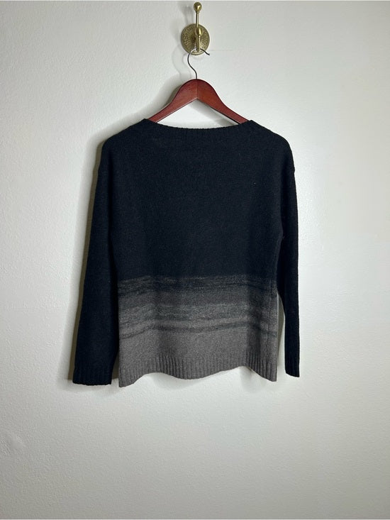 Eileen Fisher Eileen Fisher Yak Wool Silk Knit Black Gray Gradient Textured Crew Neck Sweater - Wool, Silk