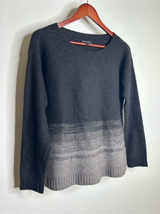 Eileen Fisher Yak Wool Silk Knit Black Gray Gradient Textured Crew Neck Sweater