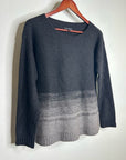 Eileen Fisher Yak Wool Silk Knit Black Gray Gradient Textured Crew Neck Sweater