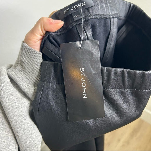 St. John 100% Leather Black Legging Pant