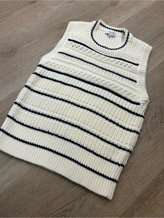 Madewell Madewell 100% Cotton Knit Striped Sweater Vest in Jet Black Mini Stripe - Cotton