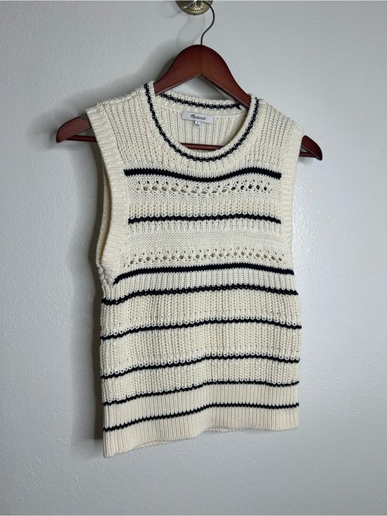 Madewell Madewell 100% Cotton Knit Striped Sweater Vest in Jet Black Mini Stripe - Cotton