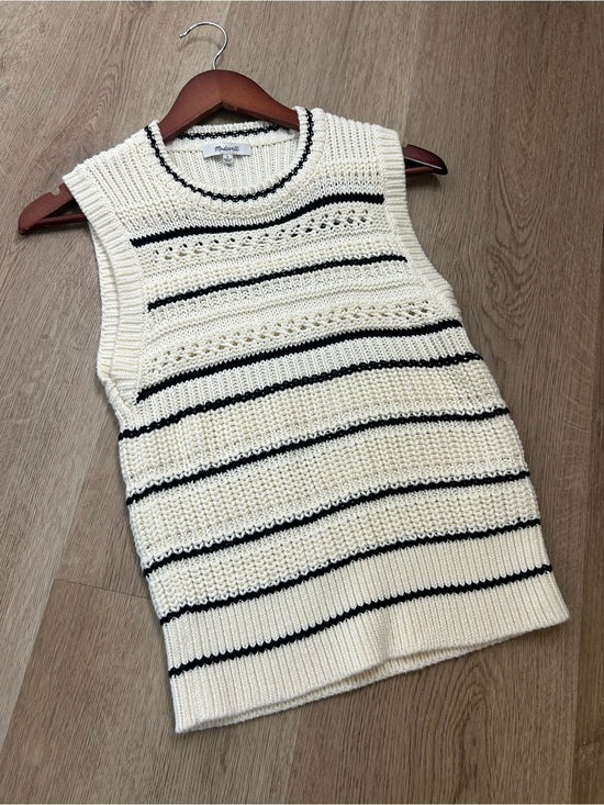 Madewell Madewell 100% Cotton Knit Striped Sweater Vest in Jet Black Mini Stripe - Cotton
