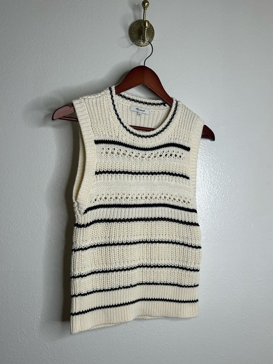 Madewell Madewell 100% Cotton Knit Striped Sweater Vest in Jet Black Mini Stripe - Cotton