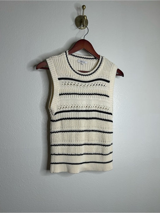 Madewell Madewell 100% Cotton Knit Striped Sweater Vest in Jet Black Mini Stripe - Cotton