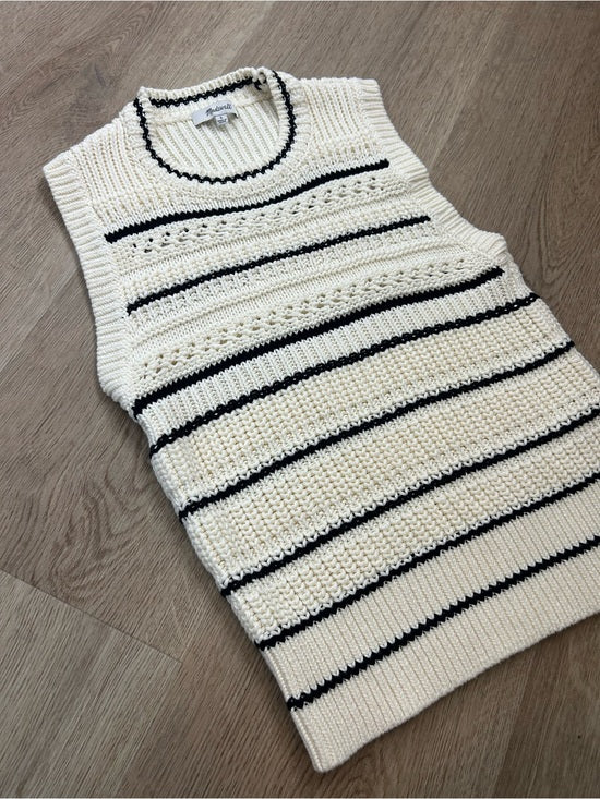 Madewell Madewell 100% Cotton Knit Striped Sweater Vest in Jet Black Mini Stripe - Cotton