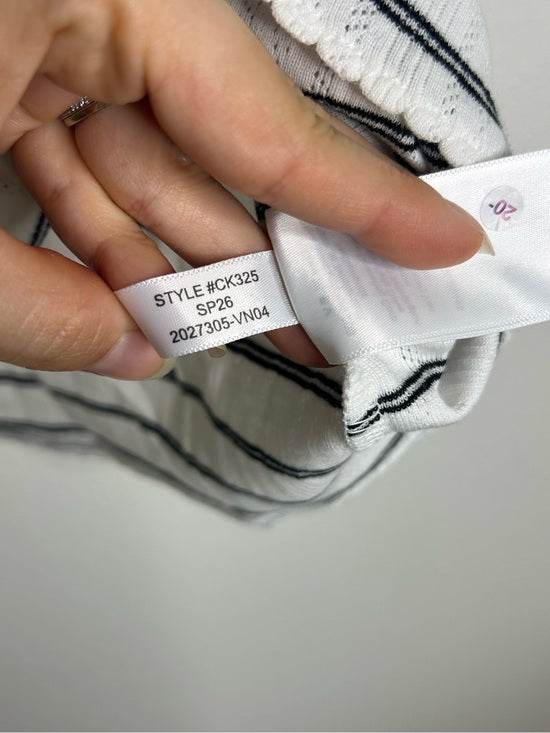 J. Crew 100% Cotton Pointelle Knit White Black Striped Crew Neck T - Shirt