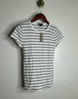 J. Crew 100% Cotton Pointelle Knit White Black Striped Crew Neck T - Shirt