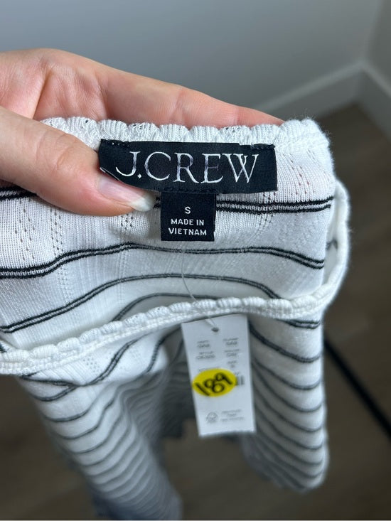 J. Crew 100% Cotton Pointelle Knit White Black Striped Crew Neck T - Shirt