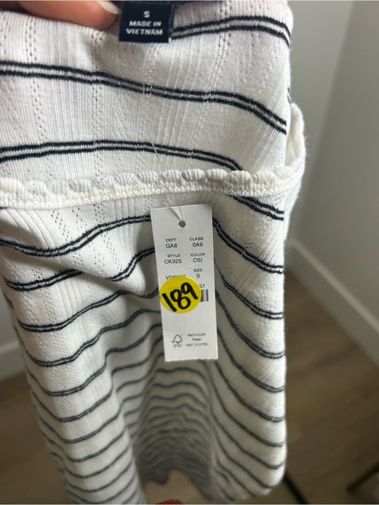 J. Crew 100% Cotton Pointelle Knit White Black Striped Crew Neck T - Shirt
