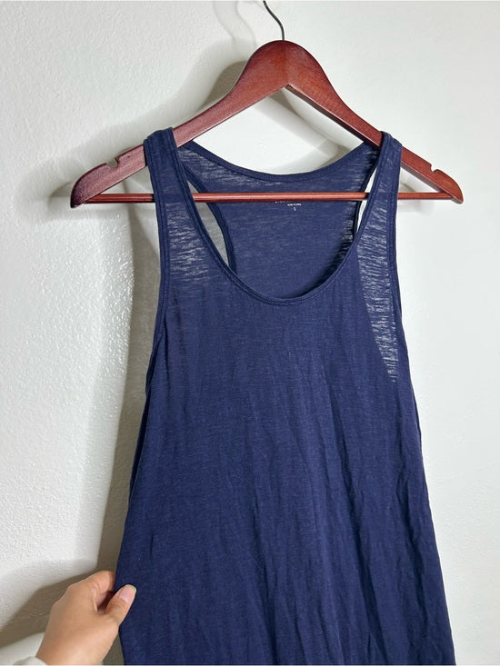 Eileen Fisher Hemp Organic Cotton Lightweight Racerback Navy Blue Midi Dress
