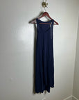 Eileen Fisher Hemp Organic Cotton Lightweight Racerback Navy Blue Midi Dress