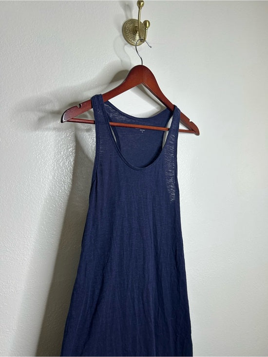 Eileen Fisher Hemp Organic Cotton Lightweight Racerback Navy Blue Midi Dress
