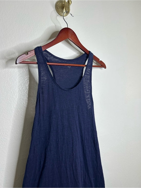 Eileen Fisher Hemp Organic Cotton Lightweight Racerback Navy Blue Midi Dress