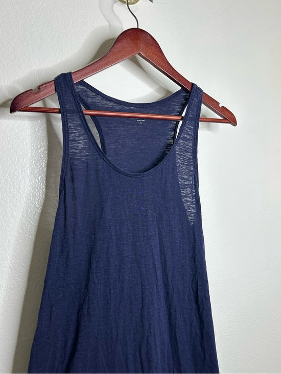 Eileen Fisher Hemp Organic Cotton Lightweight Racerback Navy Blue Midi Dress