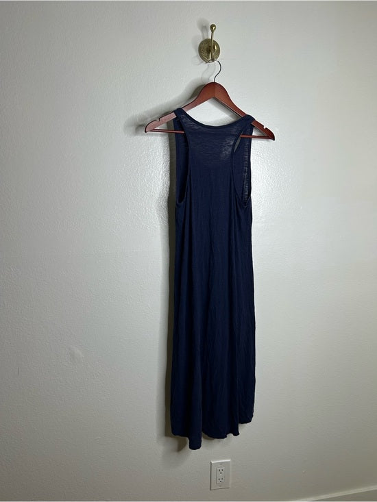 Eileen Fisher Hemp Organic Cotton Lightweight Racerback Navy Blue Midi Dress