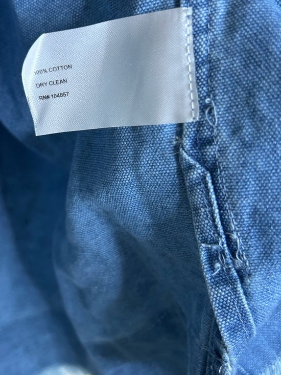 AG 100% Cotton Two Tone Denim Distressed Oversized Boxy Fit Popover Top