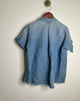 AG 100% Cotton Two Tone Denim Distressed Oversized Boxy Fit Popover Top