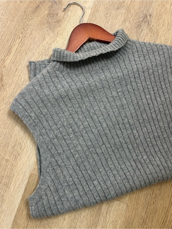 Lafayette 148 100% Cashmere Gray Ribbed Turtleneck Knit Rib Sweater Tank Top