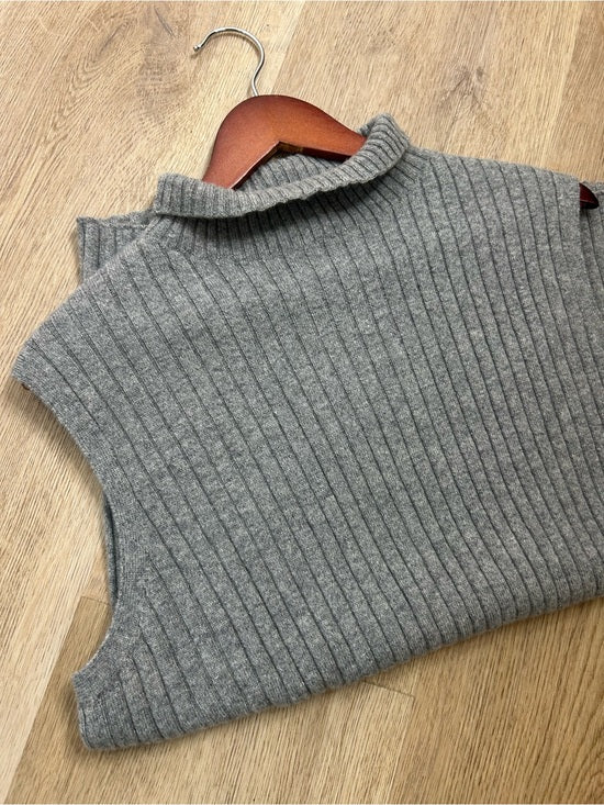 Lafayette 148 100% Cashmere Gray Ribbed Turtleneck Knit Rib Sweater Tank Top