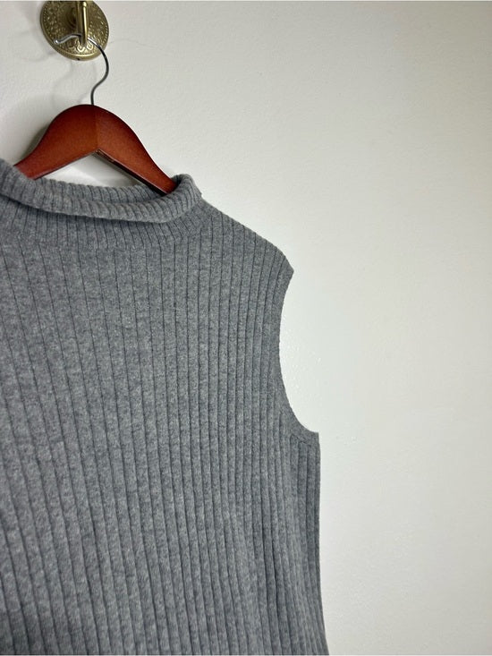 Lafayette 148 100% Cashmere Gray Ribbed Turtleneck Knit Rib Sweater Tank Top