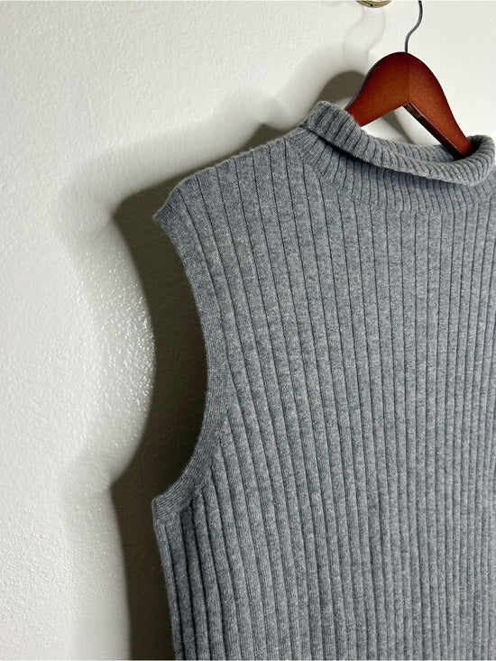 Lafayette 148 100% Cashmere Gray Ribbed Turtleneck Knit Rib Sweater Tank Top