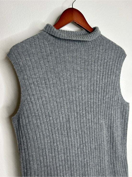 Lafayette 148 100% Cashmere Gray Ribbed Turtleneck Knit Rib Sweater Tank Top