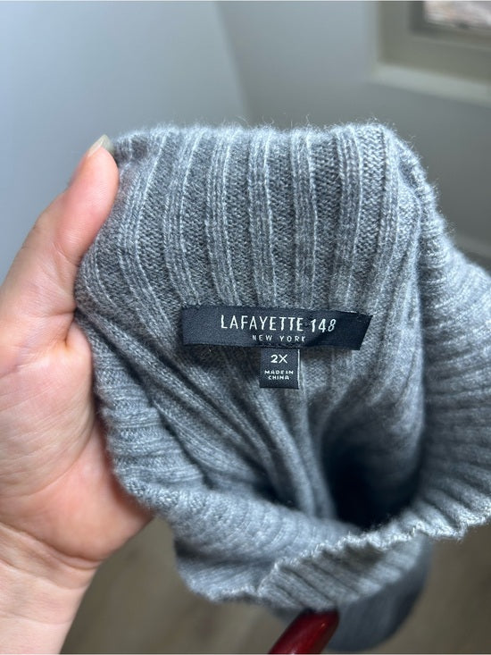 Lafayette 148 100% Cashmere Gray Ribbed Turtleneck Knit Rib Sweater Tank Top