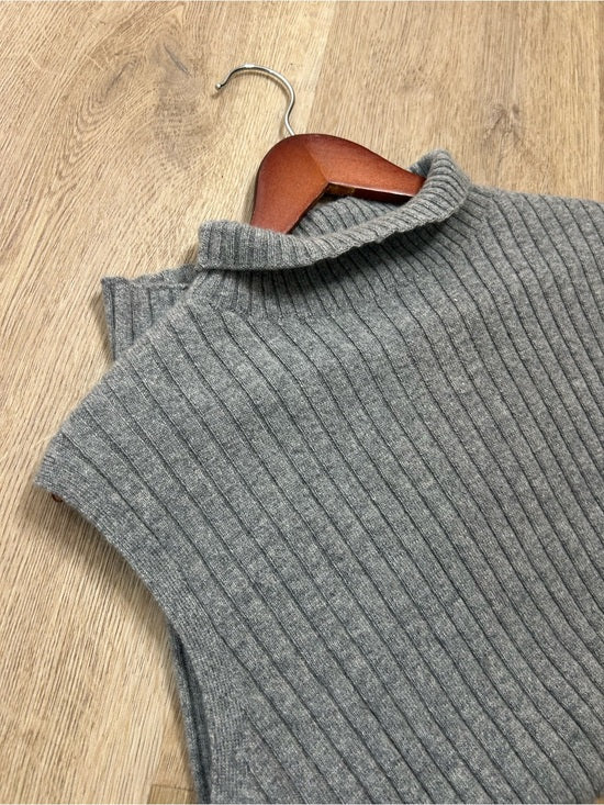 Lafayette 148 100% Cashmere Gray Ribbed Turtleneck Knit Rib Sweater Tank Top