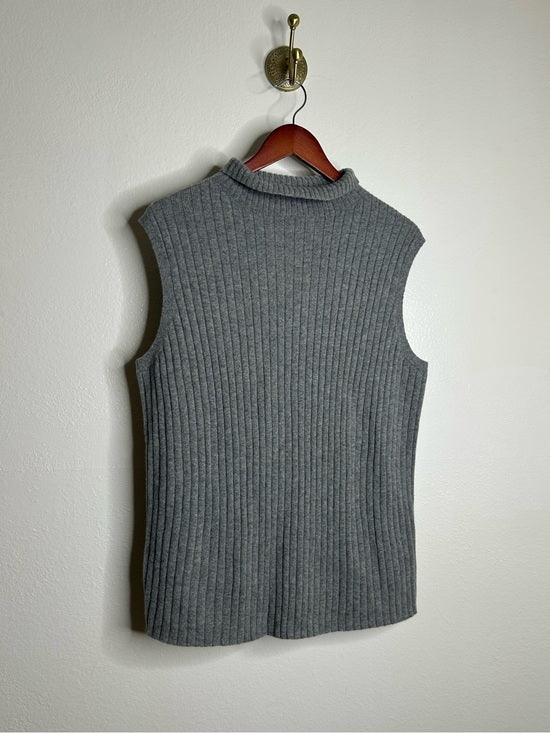Lafayette 148 100% Cashmere Gray Ribbed Turtleneck Knit Rib Sweater Tank Top