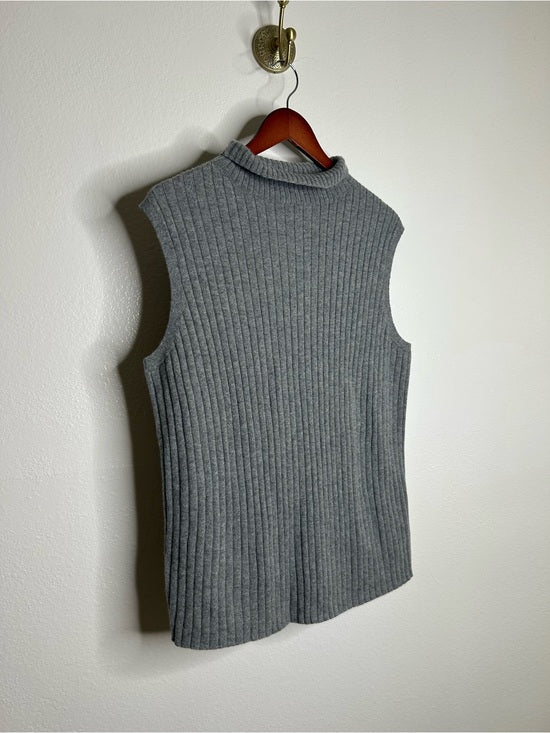 Lafayette 148 100% Cashmere Gray Ribbed Turtleneck Knit Rib Sweater Tank Top