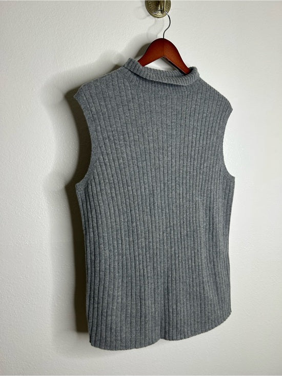 Lafayette 148 100% Cashmere Gray Ribbed Turtleneck Knit Rib Sweater Tank Top