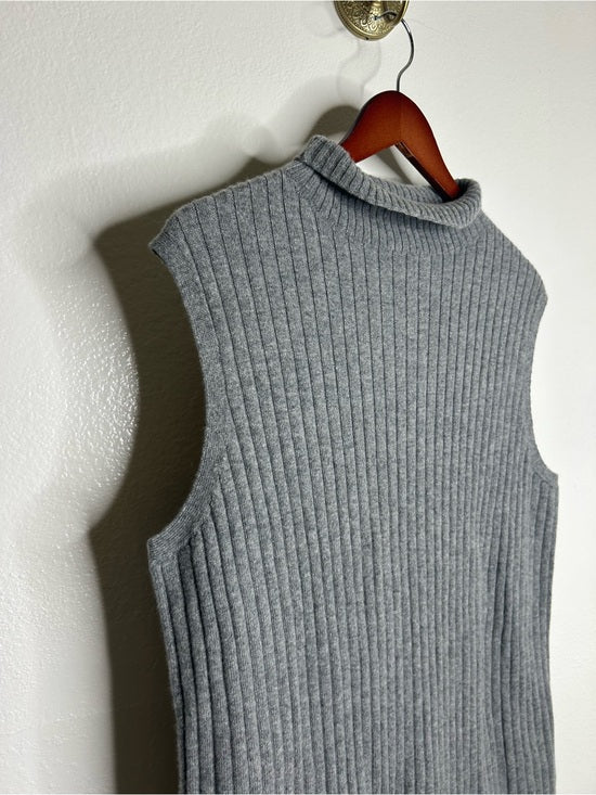 Lafayette 148 100% Cashmere Gray Ribbed Turtleneck Knit Rib Sweater Tank Top