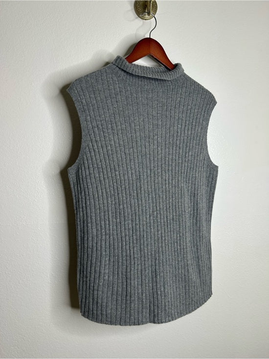 Lafayette 148 100% Cashmere Gray Ribbed Turtleneck Knit Rib Sweater Tank Top
