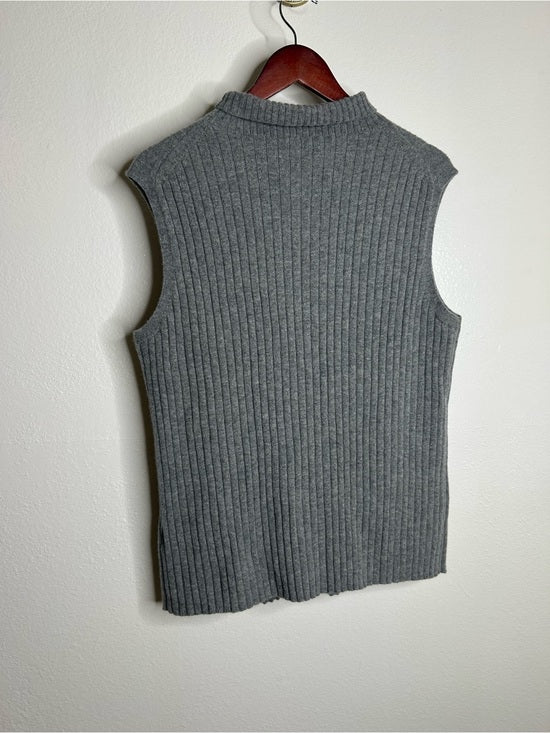 Lafayette 148 100% Cashmere Gray Ribbed Turtleneck Knit Rib Sweater Tank Top