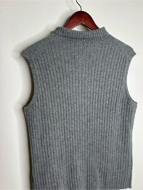 Lafayette 148 100% Cashmere Gray Ribbed Turtleneck Knit Rib Sweater Tank Top